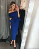 Arabiska dubai sexiga kungblå cocktailklänningar te längd rufsar av axel hemkomst examen klänning party klänningar för kvinnor flickor
