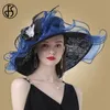 Visors FS Wide Brim Big Hats For Women Sun Hats White Fedora Organza Party Hat Wedding Ladies Church Dress Cap 230811