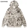 Hip Hop Zipper Zipper Coat y2k Streetwear Harajuku графический принт панк -гот двухсторонний толстовок с капюшоном.