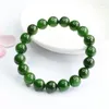 Strand Natural Nephrite Green Jade Armband Män Kvinnor Läker ädelsten Fina smycken äkta Hetian Jades Elastic Armband Bangles