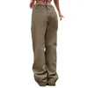 Jeans féminins femmes Bouton de couleur Soild Longueur Lady Pant High Wide Lig Dam Cargo Pantalons Casual Pockets Straight Demin pantalon
