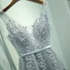 Sexy Spitze Tüll Hochzeit Brautjungfernkleider Stickungen Perlen eine Linie mit Schatz kurzärmeliger rücken Bodenlänge Abschlussball sogar Partykleid auf Lagerbestand