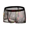 Underpants Sexy Underwear For Men Boxers Transparent See Through Shorts Lip Print Boxer And