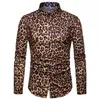 Mens Trend Night Nightclub Leopard Print Shirt Shirt High Quality Long Mancheve Maly Social Casual Party Chemise Homme Dress292Z