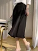 Jupes Jupe féminine Soile Silk Elegant Color Couleur A-line Satin coréen décontracté noir long pour les femmes mode 2023