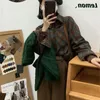 Women's Blouses Shirts QWEEK Vintage Women's Plaid Shirt Oversized Blouse Korean Fashion Long Sleeve Top Female Elegant Green Spring Clothes Y2k Preppy 230811