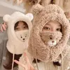 Basker Winter Cartoon Beanies Hat With Mask Cute Bear Lamb Wool Skallies Cap Women Warmed Ear Protection Plush Headbonad