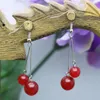 Dangle Earrings Sweet Classic Red Chalcedony Crystal Beads Natural Stone Cherry Earbob Eardrop For Women Girls Ladies Jewelry