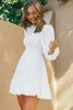 Casual Dresses Elegant Lady Ruffle Autumn Women Long Lantern Sleeve Loose Fit Solid Color Dress Female O-Neck Pleated Mini