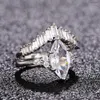 Wedding Rings 2pcs Luxury Bridal Sets White Zircon Horse Eye For Women Silver Color Female Stacking Promise Engagement Ring Set Jewelry