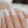 False Nails Marble Shiny Daily Ballerina Nude Medium Long Press On Coffin Pre-designed Art Decoration