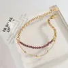 Link Bracelets In Purple Opal Titanium Steel For Women Accessories Gold Plated Fine Jewelry Gift