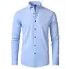 Men's Casual Shirts Plus Size 7XL 6XL High Elasticity Seamless Spandex Shirt Men Long Sleeve Slim Fit Solid Color Social Formal Dress