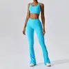 Kvinnors leggings Moditin Sports Set Women For Gym Workout Bra Massor av remmar Chic Flare Leg Beautiful Hollow Back Tops Tight Pants