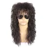 شعر مستعار Cosplay Gres Punk Fluffy Long Curly Curly للرجال البني الداكن ذكر شعر مستعار عالية درجة حرارة الصخور الصخور Cosplay Party Haintetic Hair 230811