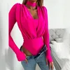 Jumpsy dla kobiet romper moda solidne body lato eleganckie długie rękawy szczupły damskie seksowne plisowane placery 230811