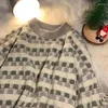 Women's Sweaters Contrast Plaid O-Neck Batwing Sleeve Knit Sweater Casual Loose Retro Pullover 2023 Autumn Winter Fashion Women