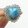 Cluster Rings Namibia Natural Larimar Blue Dominia Heart Adjustable Ring 10x10mm Water Pattern Love 925 Sterling Silver