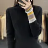 Women's Sweaters BELIARST 2023 Merino Wool Sweater Clothes Half High Collar Striped Cuffs Stripe Ethnic Knit Pullover M-8156