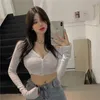 Women's Sweaters 2023 Spring Sexy Lowcut Vneck Longsleeved Knitted Cardigan Women Short Thread Tshirt Navel Bottoming Shirt Tight Top 230812