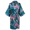 Women's Sleepwear CEARPION Sexy Bathrobe Gown Print Flower Peacock Sleepwear Women Nightwear Satin Kimono Home Clothes Negligee Plus Size S-3XL 230812