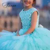 Girl Dresses Elegant Backless Tulle Sleeveless Lace Up Bling Kid For Wedding Party Birthday Dress Round Neck Flower Vestidos