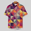 Chemises décontractées pour hommes Geo Print Shirt Colorful Triangle Vacation Loose Hawaii vintage Blouses CONCRIPTION DE COUPE CHEPING COPIR