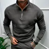 Herrtröjor tröjor casual fleece tröjor män långärmad zip-up lapel ull tröja hösten vinter fritid fast färg män lös pullover toppar 230812