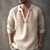 Mens 2023 New Fashion Chest Pattern Print Shirt Men Solid V-neck Long Sleeve Tee Tops Summer Casual Pullover Shirts Streetwear Male L2308132