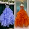 Periwinkle Girl Pageant Dress 2023 Crystals Ruffles Organza Ballgown Little Kids Birthday One Shoulder Formal Party Wear Gown Infa325t