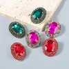 Stud Earrings Cute Big Pink Champagne Stone Exaggerated Deep Green Glass Rhinestone Chunky For Women Party Jewelry