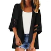 Mulheres de moda de banho feminina Mulheres casaco elegante malha de malha Cardigan Floral See-through Design Faixa solta para encobrimento de praia UV