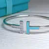 INS Blogger's Same Love Colorful T Bracelet Plated with 18K Rose Gold Diamond Double T Bracelet Elastic Open Bracelet with Versatile Style in Stock