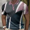 Herrpolos enkel färgpussel 3d tryck sommarknapp ner krage polo skjorta avslappnad överdimensionerad kort ärm mode toppar män kläder