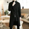 Men's Trench Coats Trench Coat Men Fake two Pieces Cardigan Kimono Coat Male Long Chinese Style Black Loose Vintage Cotton Linen 230812