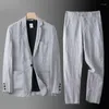 Herrenanzüge Frühling Sommermodische Männer Leinen Zwei-teilige Blazer-Jacke Hose Solid Slim Fit Casual Business Thin Clothing Atmungsfreier Anzug