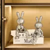 Decorative Objects Figurines Electroplating Rabbit set of 2pcs Sculpture for Home Decor office desk Decoration Living Room Animal Statue 2023 230812