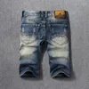 Jeans masculino designer de moda de verão masculino shorts retro azul destruído rasgado curto vintage casual algodão jeans hombre