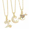 Colliers pendants Flola Gold plaquée Lune et étoile pour les femmes Copper Colorful Crystal Heart CZ Bijoux Friends Cadeaux Nker65
