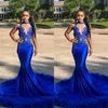 2022 Royal Blue Mermaid Dresses Visos Vising a través de lentejuelas brillantes Vestidos de fiesta formal africano de halter africano241R