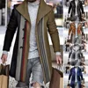 Men's Trench Coats Autumn Winter Single Breasted Woolen Overcoat Plaid Print Male Long Thicken Windbreaker Fashion Causal Coat Outerwear Men