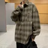 Herrjackor rutiga män all-match streetwear japansk stil långa ärmar harajuku lös hösten enkel minimalistisk college dagligen