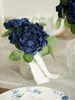 Flores decorativas grinaldas mefier flor artificial falsa peony 16/32pcs azul marinho peonies com haste para o buquê de casamento diy decorações de casa 230812