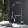 Brass Kitchen Sink Faucets Hot & Cold Mixer Taps Dual Handle Lever Pull-Down Spary Nickel/Brushed Gold/Black Luxury New