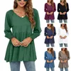 Women's T Shirts Stylish Smockd Cuff Puff Long Sleeve V Neck Tops Spring Clothes