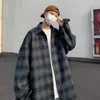 Herrjackor rutiga män all-match streetwear japansk stil långa ärmar harajuku lös hösten enkel minimalistisk college dagligen