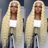 220%density Deep Loose Wave 613 Honey Blonde Curly HD Transparent Lace Frontal Wig 180% Remy 13x6 Water Wave Colored Human Hair Wig