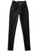 Женские джинсы Tawaaiw Американский ретро -то скинни толкай мама мама, женские брюки, карандаш, черные стройные джинсовые ботинки с высокой высокой талией, женственные шикарные