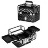 Storage Boxes Acrylic Portable Cosmetic Case Large Aluminum Makeup Train Box Black