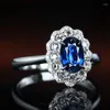 클러스터 링 2023 925 실버 링 세트 Anillos de Blue Sapphire Gemstone Bizuteria Genuine Sterling Wedding Open